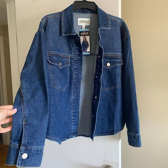Edited by Remi Bader Women's Denim Top Confident Dark Jean Jacket Large NWT - Picture 2 of 11